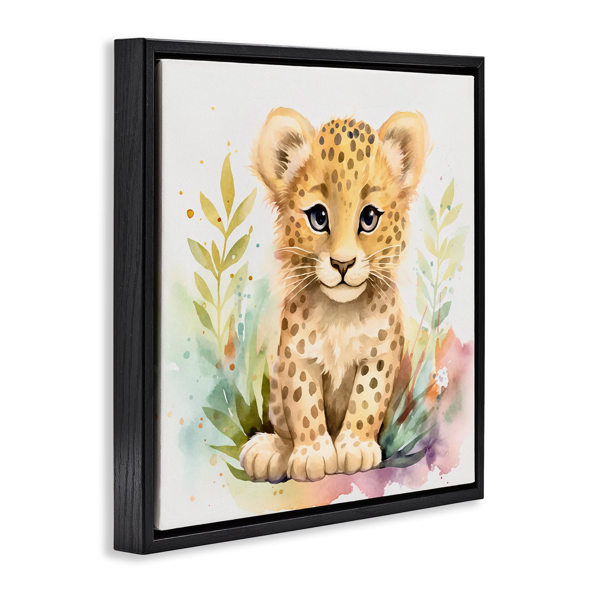 Stupell Industries Baby Cheetah Cub Animals Painting Black Floater Framed Canvas Art Print Wall Art, 18 x 18