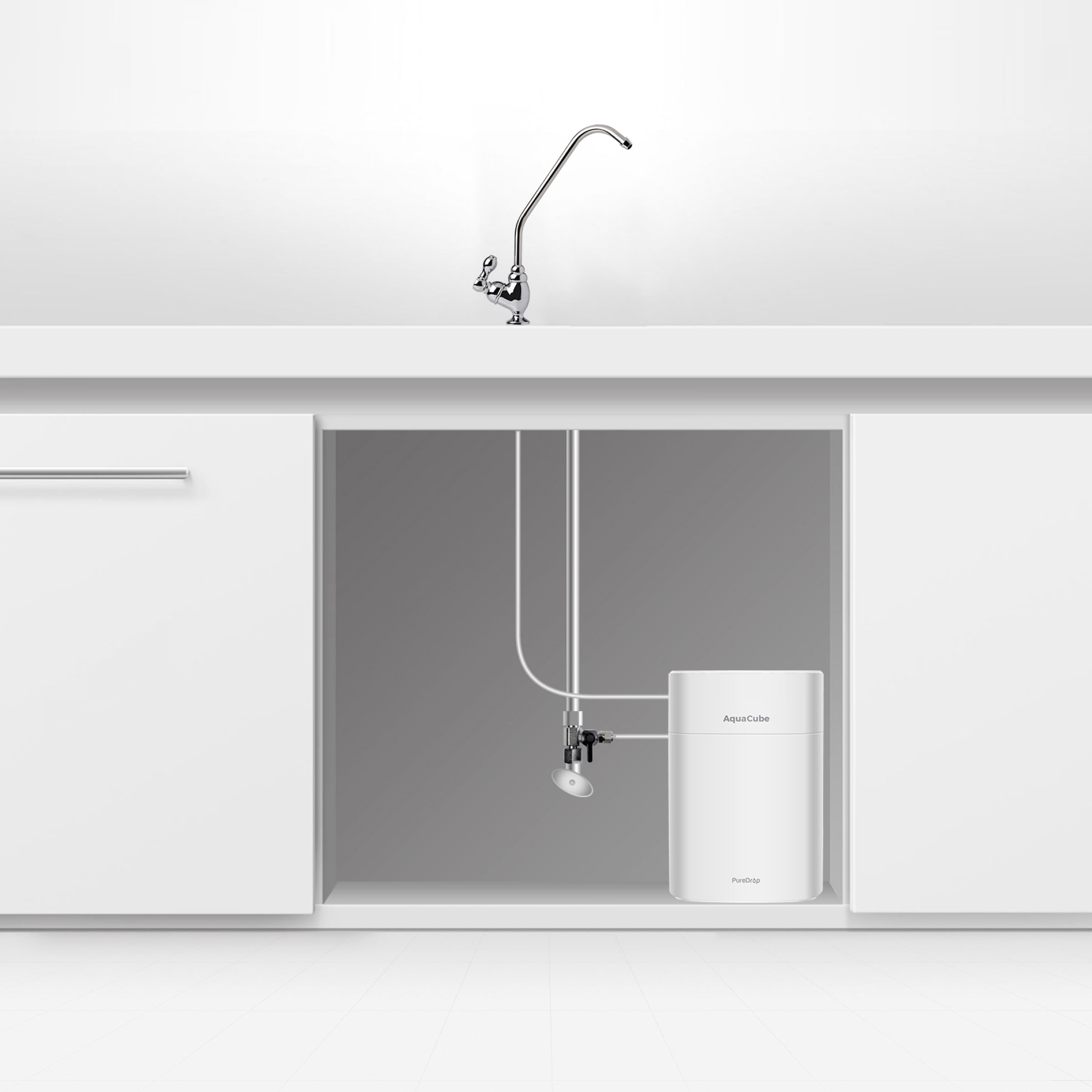 PureDrop CUW4 Aquacube Tankless Drinking Water Filter System Compact Ultra Filtration for Sink, RV, and More, White
