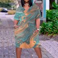 thumbnail image 2 of Pisexur Robes d'Été pour Femmes Mode Multicolore à Imprimé Floral Robe Soleil Décontractée Ample à Col en V à Manches Courtes Robes T-Shirt Fluides Surdimensionnées Robe Soleil avec Poches Grande Taille Robe Midi G-5TG, 2 of 5
