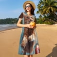 thumbnail image 4 of Kdxio Floating Cat And Donuts Pattern Summer Dresses for Women Casual Tshirt Short Sleeve Floral Sundress Beach Cover Ups with Pockets, 4 of 6