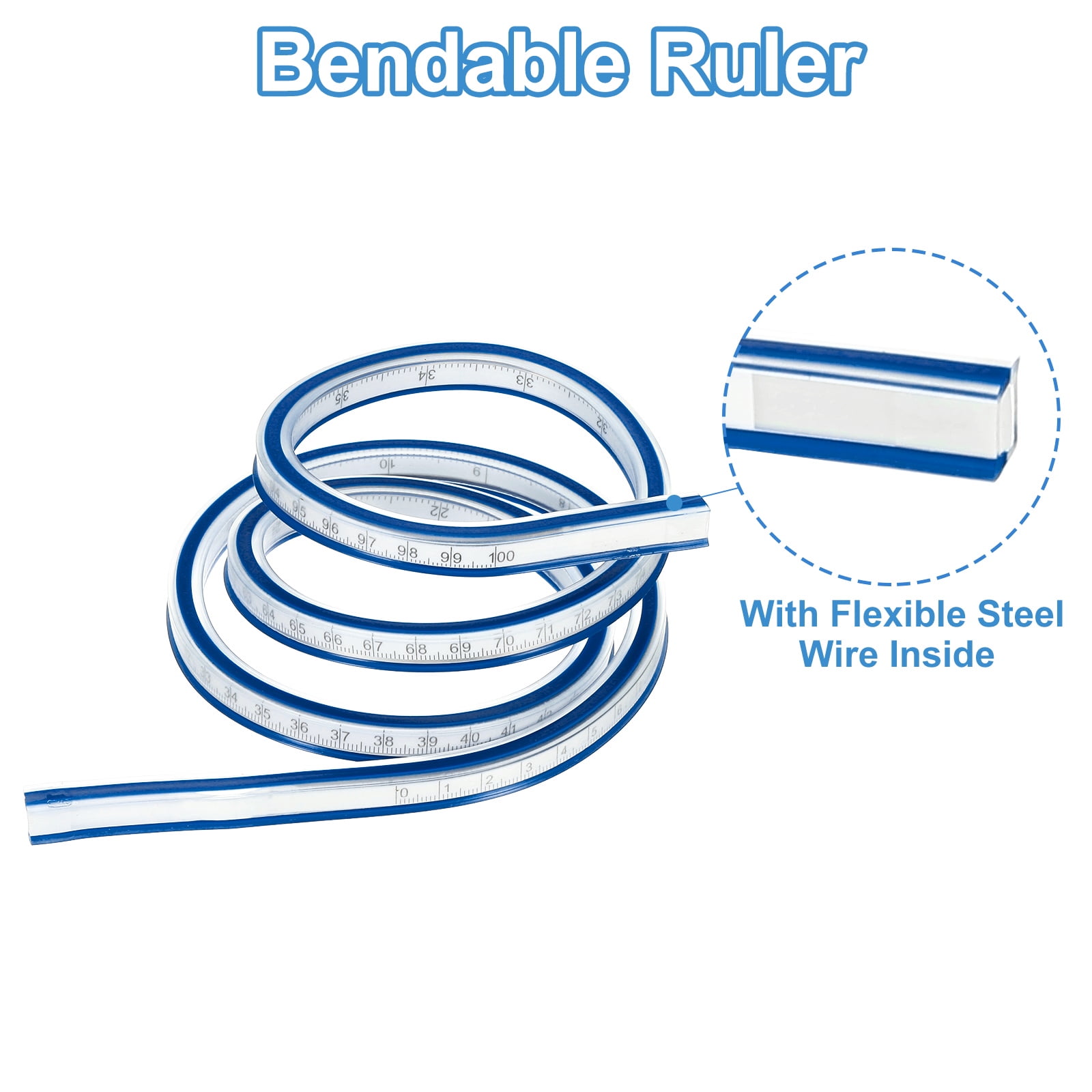Uxcell 40 Inch 100cm Flexible Curve Ruler Can Be Bent for Drawing Sewing Engineering, 1 Pcs, Blue