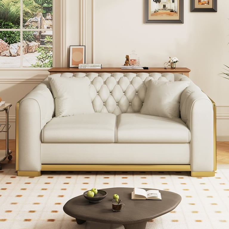Wiilayok 62 inch Velvet Luxury 2 Seat Sofa,Mid-Century Classic Chesterfield Sofa Couch With Button Tufted,Gold Stainless Loveseat Sofa for Living Room