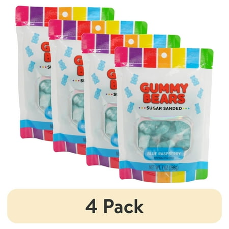 (4 pack) Hilco Blue Raspberry Sugar Sanded Gummy Bears, 7 oz, Regular Size