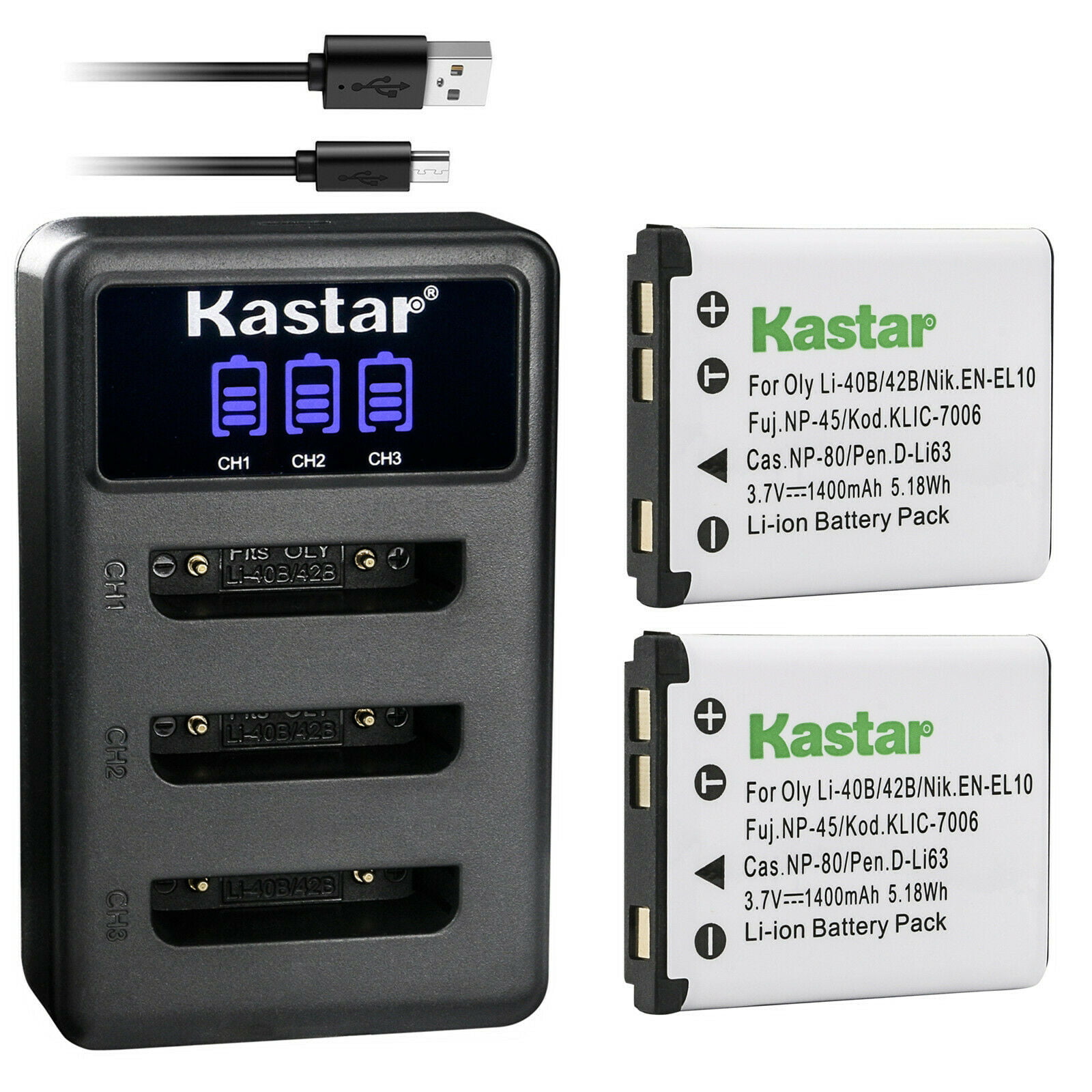 G5WP J1250 J1455 Q1455 E1055W E1486TW E1410SW Kastar 2 Pack Battery and LCD Triple USB Charger Compatible with GE E1045W E1255W G3WP E1276W E1450W E1680W J1050 E1480W J1456W 
