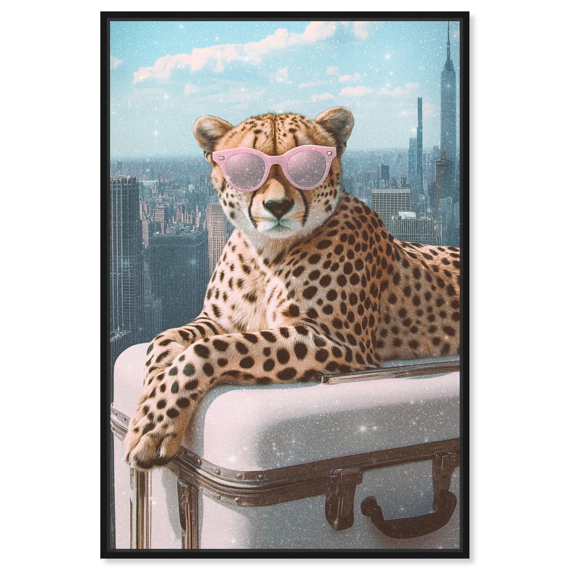 Cheetah Luggage NYC Canvas Glam Wall Decor by Art Remedy, Black Frame, 10 x 15