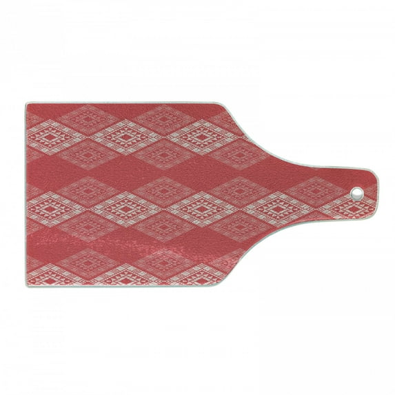 Aztec Cutting Board, Monochrome Square and Triangle Formations Graphical Primitive Artwork, Decorative Tempered Glass Cutting and Serving Board, in 3 Sizes, by Ambesonne