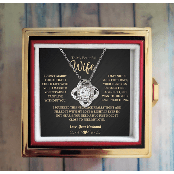 To My Wife- Eternal Love Knot Necklace with Preserved Rose Gift Box