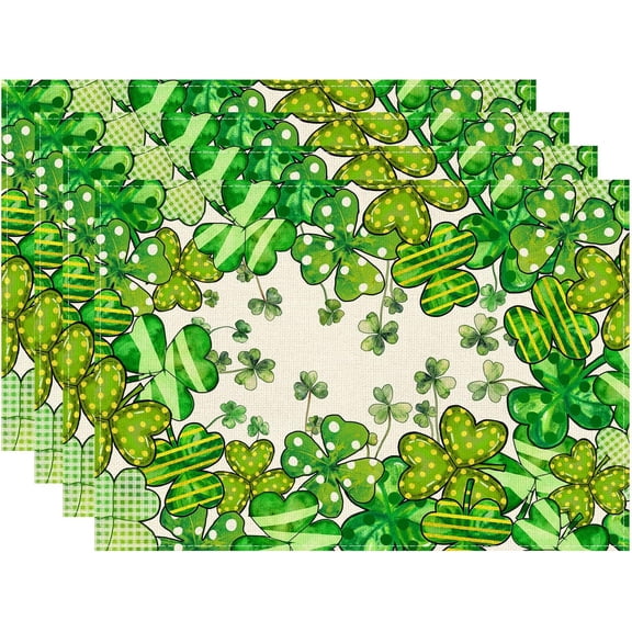 Watercolor Green Shamrocks Clovers St. Patricks Day Placemats Set of 4 Table Mats for Party Home Kitchen Dining Table Decorations 12x18 Inch