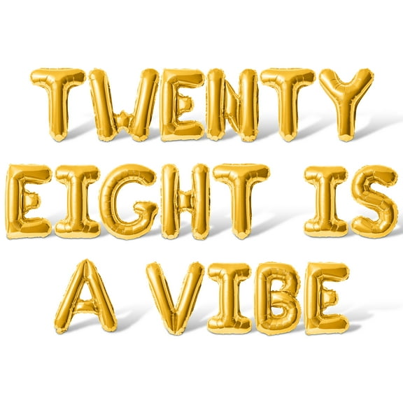 Letter Balloons - TWENTY EIGHT IS A VIBE 16" Inch Alphabet Letters Foil Mylar Balloon 28th Birthday Party Banner (Gold)