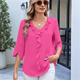 thumbnail image 3 of Blusas Casuales Elegantes para Mujer, con Mangas 3/4, Cuello en V y Volantes, Color Rosa y Rojo, Talla L, 3 of 5