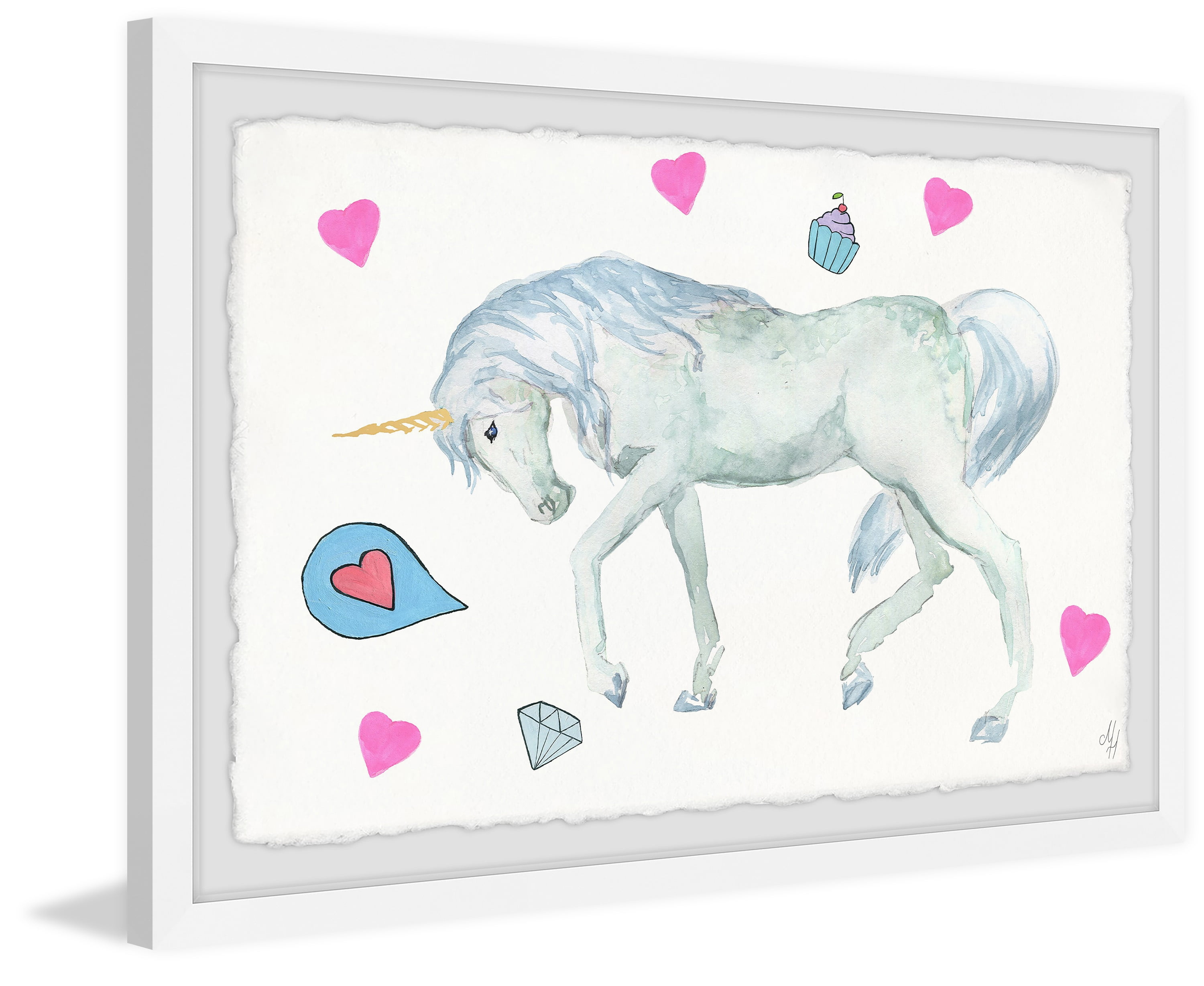 Marmont Hill Unicorn's Cupcake Framed Wall Art, 36.00" x 1.50"