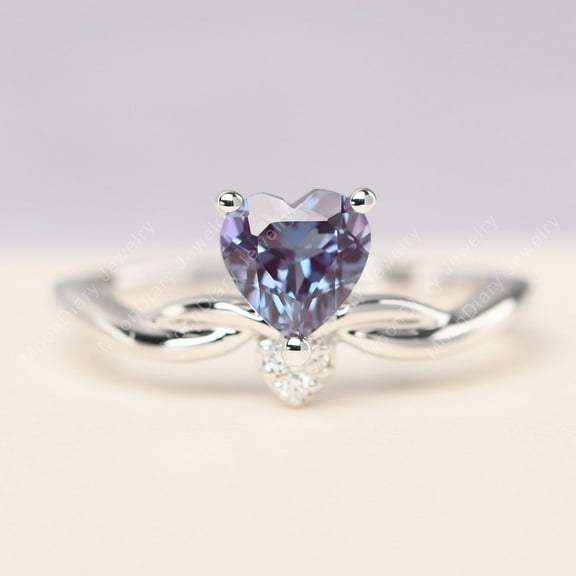Lab Created Delicate alexandrite twist wedding ring heart cut color changing June birthstone ring