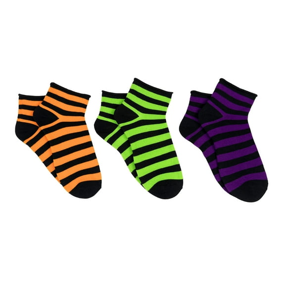 Everything Legwear Halloween Rugby Stripe 3 Pair Anklet Socks