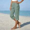 thumbnail image 6 of Capri Pants for Women Elastic Waist Relaxed Fit Casual Soft Cotton Linen Pants with Pockets Summer Outdoor Athletic Hiking Mint Green L, 6 of 7