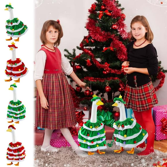 Robe de Costume de Sapin de Noël avec Chapeau Tenue Festive Rouge et Verte Pompons et Grelots Tissu Doux et Confortable Fête des Fêtes et Accessoire Photo Ensemble Complet Taille Unique