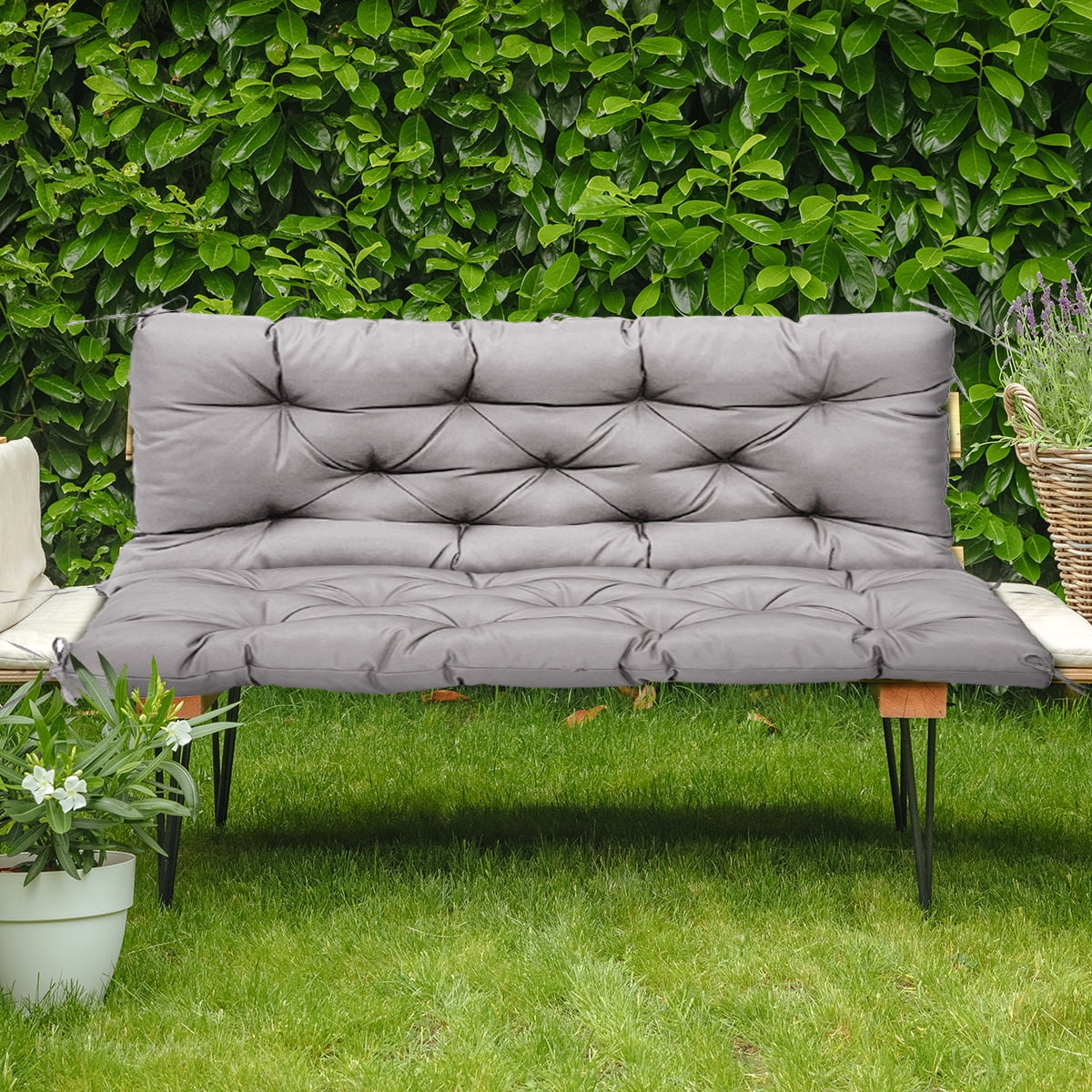 Outdoor Bench Cushion Inlife Swing Chair Cushion Waterproof Sun-Resistant with 8 Nonslip Ties, Light Gray 150cm*100cm