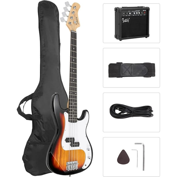 Glarry GP Series Full Size 4-String Electric Bass Guitar Beginner Kit - Maple Fingerboard, Includes Bag, Strap, Cable (White)