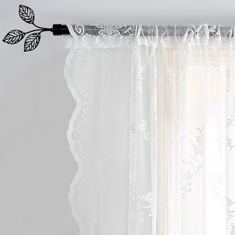 NICETOWN Lace Curtain for Living Room 2 Panels Rod Pocket Victorian Light-Filtering Sheer Drapes for Bedroom, 52"x84", White