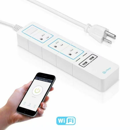 LITEdge Smart WiFi Power Strip, for Laptops and Smartphones, 3 AC Outlets + 2 USB