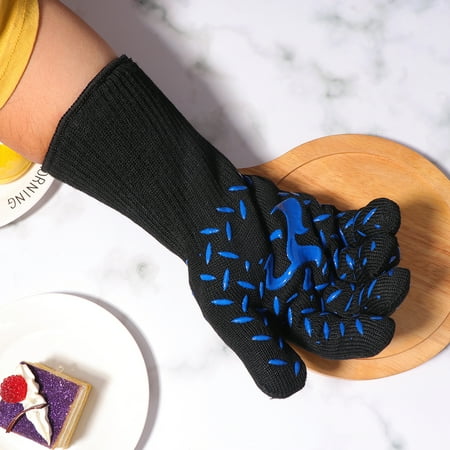 

Microwave Oven Baking Heat Insulated Gloves Oven Mitt Pot Holder Kitchen Oven Cooking Tools Flame Retardant No Yellowing Fire Prevention Mitt (Blue Glue Pattern)