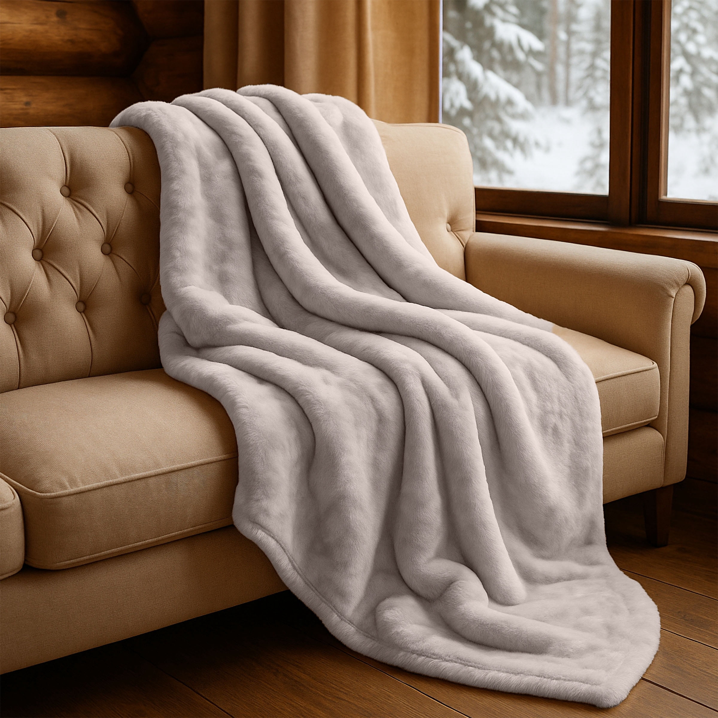 Somerset Home Mink Faux Fur Blanket - 91x81 Washable Bedding or Throw, Beige