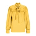 thumbnail image 5 of JSKUMAR Women's Silk Blouse Casual Long Sleeve Bow Tie Neck Button Down Shirts Stylish Basic Office Work Tops Outfit (Yellow,XL), 5 of 7