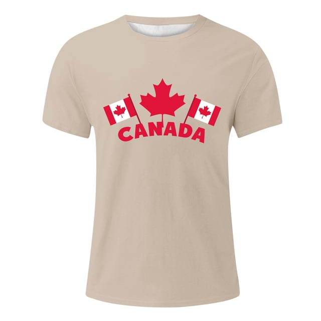 Mens Fitted T Shirts Summer Short Sleeve Breathable Comfortable Maple Leaf Flag Pattern Tee Shirts Men Beige XXXL