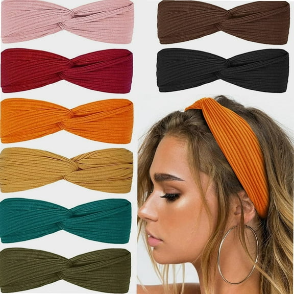 Boho Headbands for Women Soft Fabric Women's Headbands for Short Hair Twist Hair Bands Retro Hair Accessories, Solid Color, 8Pcs