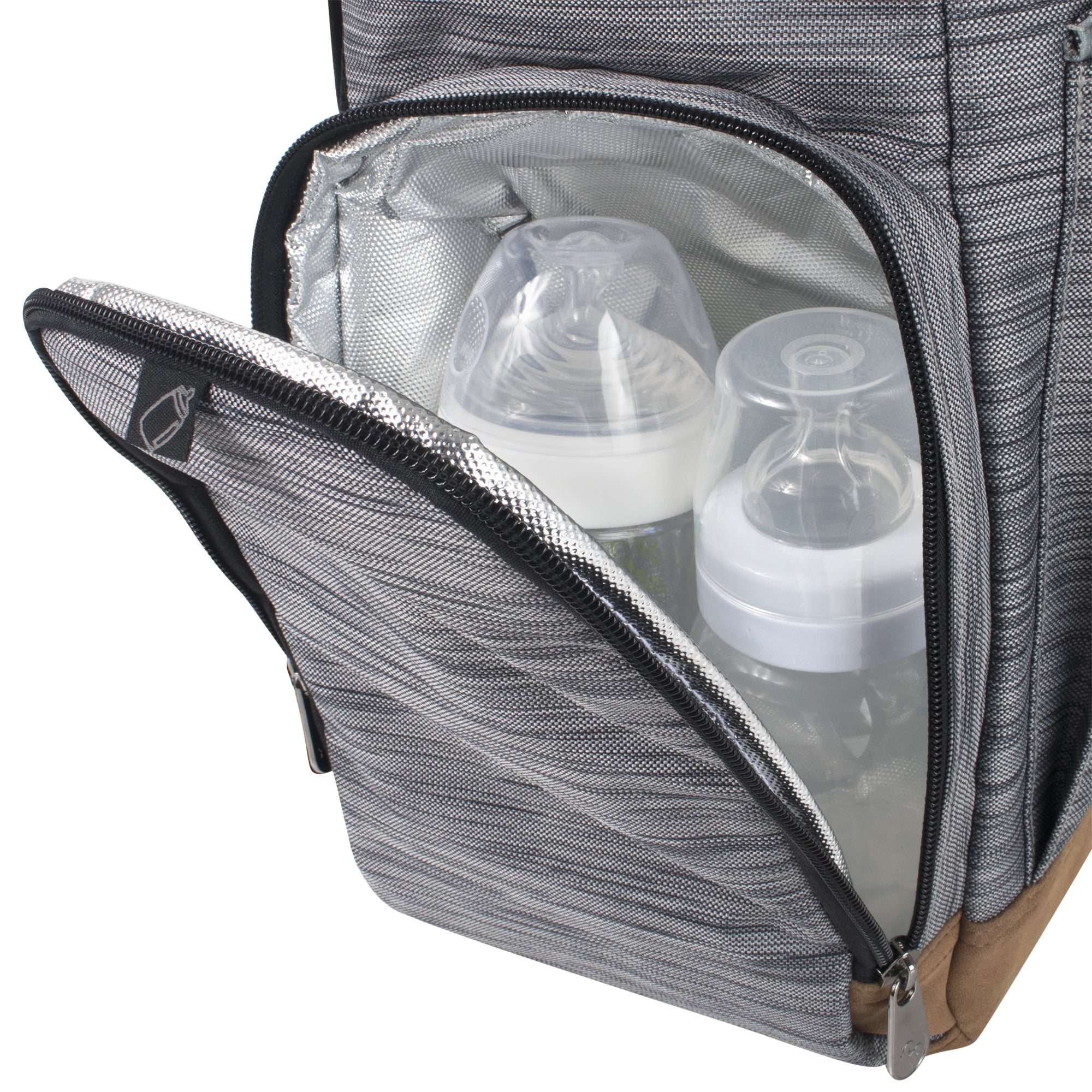 Fisher-Price Cairn Adjustable Backpack Diaper Bag with Insulated Bottle Pocket, Heather Gray