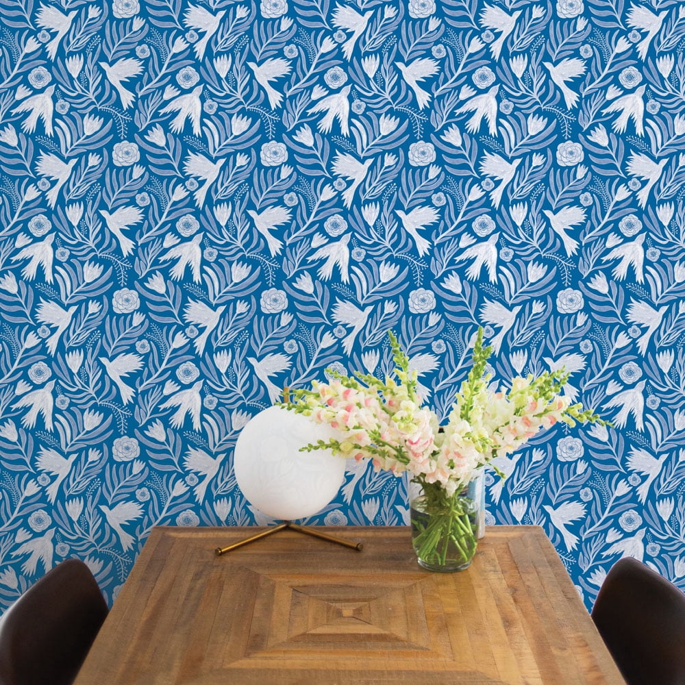 Tempaper Otomi Dove Blue Peel and Stick Wallpaper, 20.5" x 16.5'