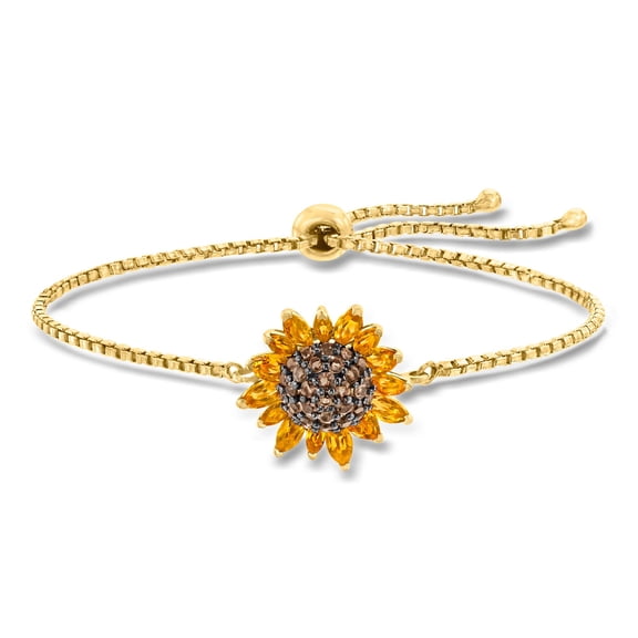 Ross-Simons 1.90 ct. t.w. Citrine and .90 ct. t.w. Smoky Quartz Sunflower Bolo Bracelet in 18kt Gold Over Sterling, Women's, Adult