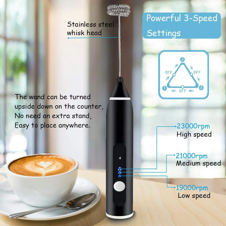 Handheld Milk Frother, Coffee Whisk Foam Mixer with USB Rechargeable 3  Speeds, for Latte, Cappuccino, Hot Chocolate