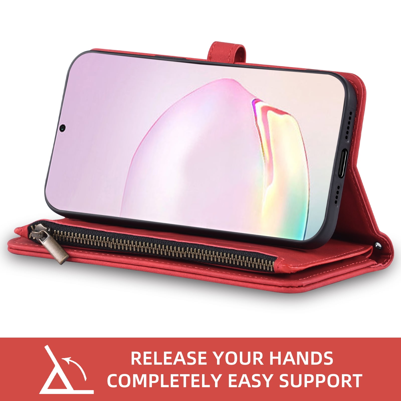 Asuwish Phone Case for Samsung Galaxy Note 20 Ultra 5G Wallet Cover With Screen Protector Wrist Strap Flip Pattern Zipper Card Holder Cell Note20 Plus Notes 20Ultra Note20+ U + 20+ Twenty Not S20 Red