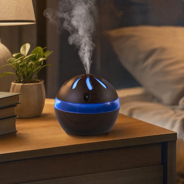 Wood Grain Humidifier With Hollow Light Silent Large Mist Aroma Diffuser Desktop Night Light Decor For Bedroom Bedside Dark Light Wood Grain 2 C