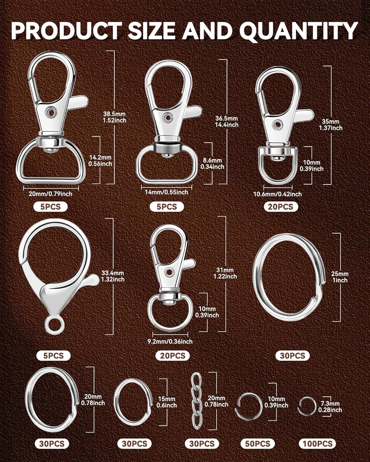 325PCS Keychain Making Kit - Keychain Clip with Key Ring, Lobster Claw Clasp, Swivel Snap Hook, Jumprings & Extender Chain for Crafts, DIY Projects & Purse Making Supplies