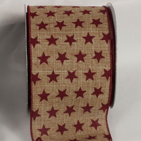 Red and Brown Stars Print Wired Craft Ribbon 4" x 20 Yards