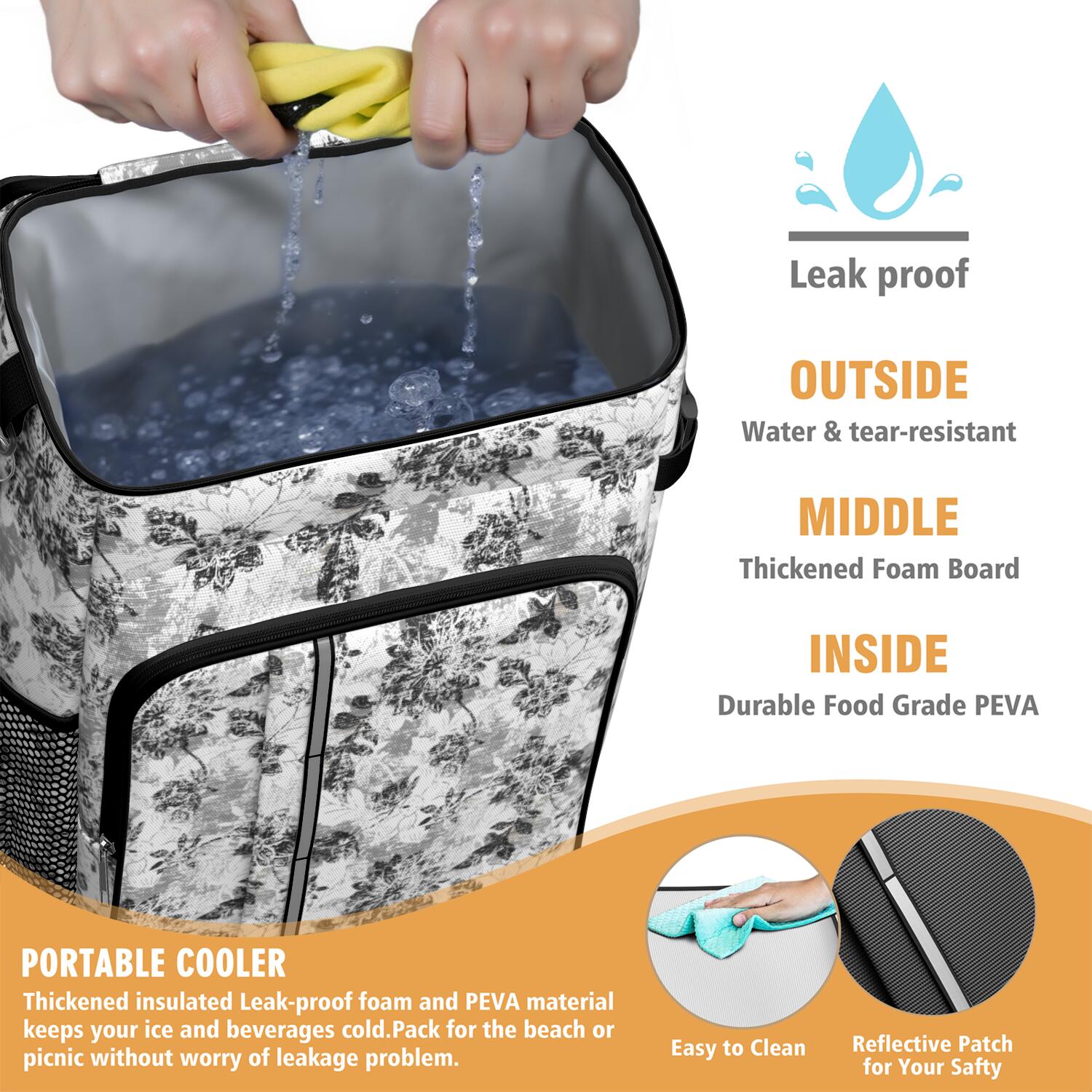 Travel Cooler Bag - Pioneer Flower Floral Print Pattern Camping Beer Cooler Backpack with Bottle Opener- Waterproof Insulated Picnic Backpacks - Cooler Bag for Beach