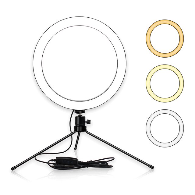 Anillo de luz LED de mesa de 6 pulgadas 3200-5600K 3 colores 10 niveles