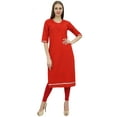 thumbnail image 1 of Bimba Cotton Embroidery Kurti Tunic Round Neck Ethnic Red Casual Kurta Wear-26, 1 of 1
