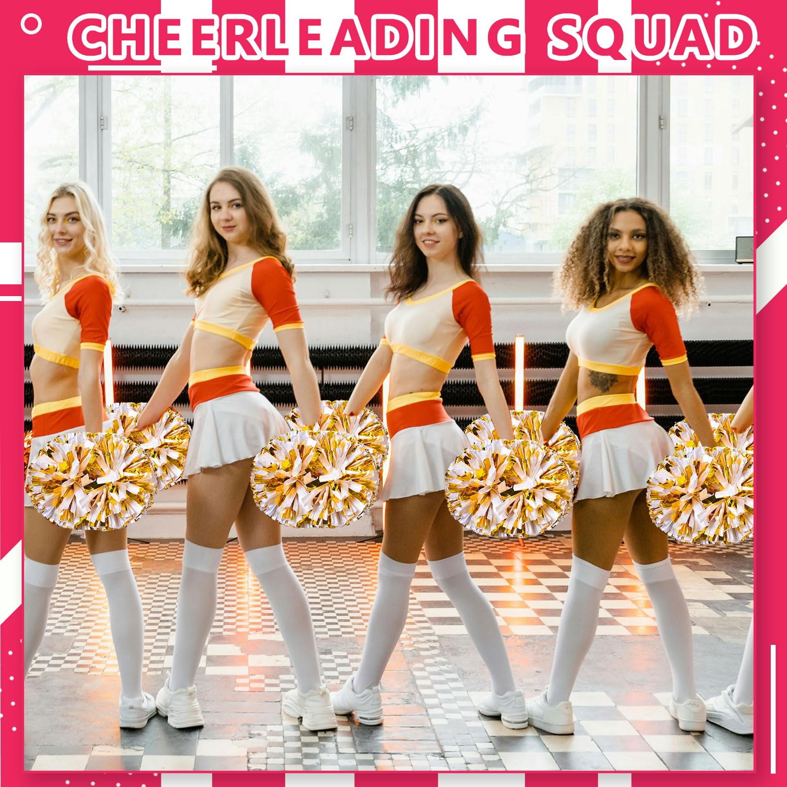 12 Pcs Cheerleading poms,pom poms Cheerleading with Handle Style Cheer Pom Pomsfor Dance, Matches, Team Spirit Sports