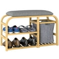 thumbnail image 1 of HOMCOM Bamboo Shoe Bench Shoe Rack Bench with Cushion Basket Nature Wood, 1 of 10