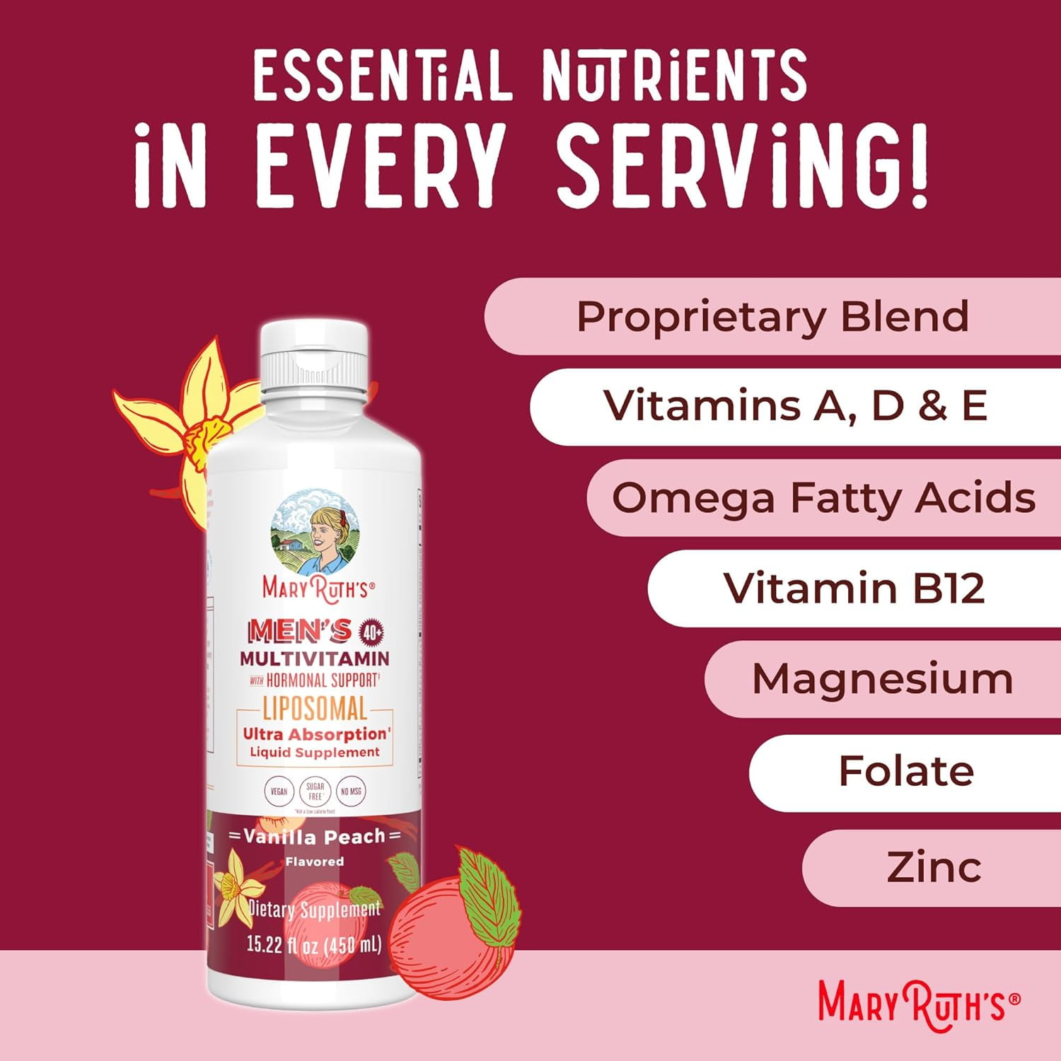 MaryRuth's Liposomal Multivitamin for Men 40+ High Potency Daily Vitamins 15.22 fl oz / 450 ml Overall Wellness