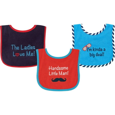 Blu Infant Bib - Luvable Friends Baby Boy and Girl Bib with PEVA Backing, 3-Pack - Blue