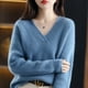 thumbnail image 3 of Suéter elegante de cuello en V de primavera para mujer, suéter holgado de estilo perezoso, suéter de cachemira adelgazante, 3 of 6
