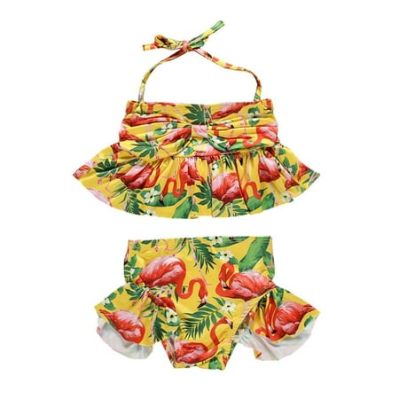 

Kids Baby Girl Bikini Suit Bowknot Flamingo Swimwear Beachwear Swimming 1-6Y