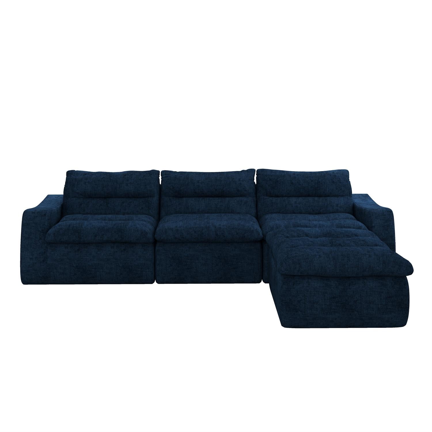 Demi Bonn 116" Modern L-Shaped Modular Sofa, Comfortable Beanbag Style, Stylish Lazy Couch for Living Rooms and Relaxation, Blue