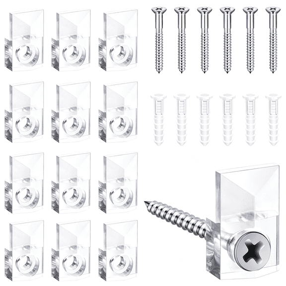 LQSEO 22 Sets of Mirror Holder Clips Kit,Crystal Clear Plastic Mirror Clip,Mirror Holder Clips Glass Retainer Clips Kit,Mirror Hanging Kit with Screws and Fixed Mirror Box Door(Classic Style)