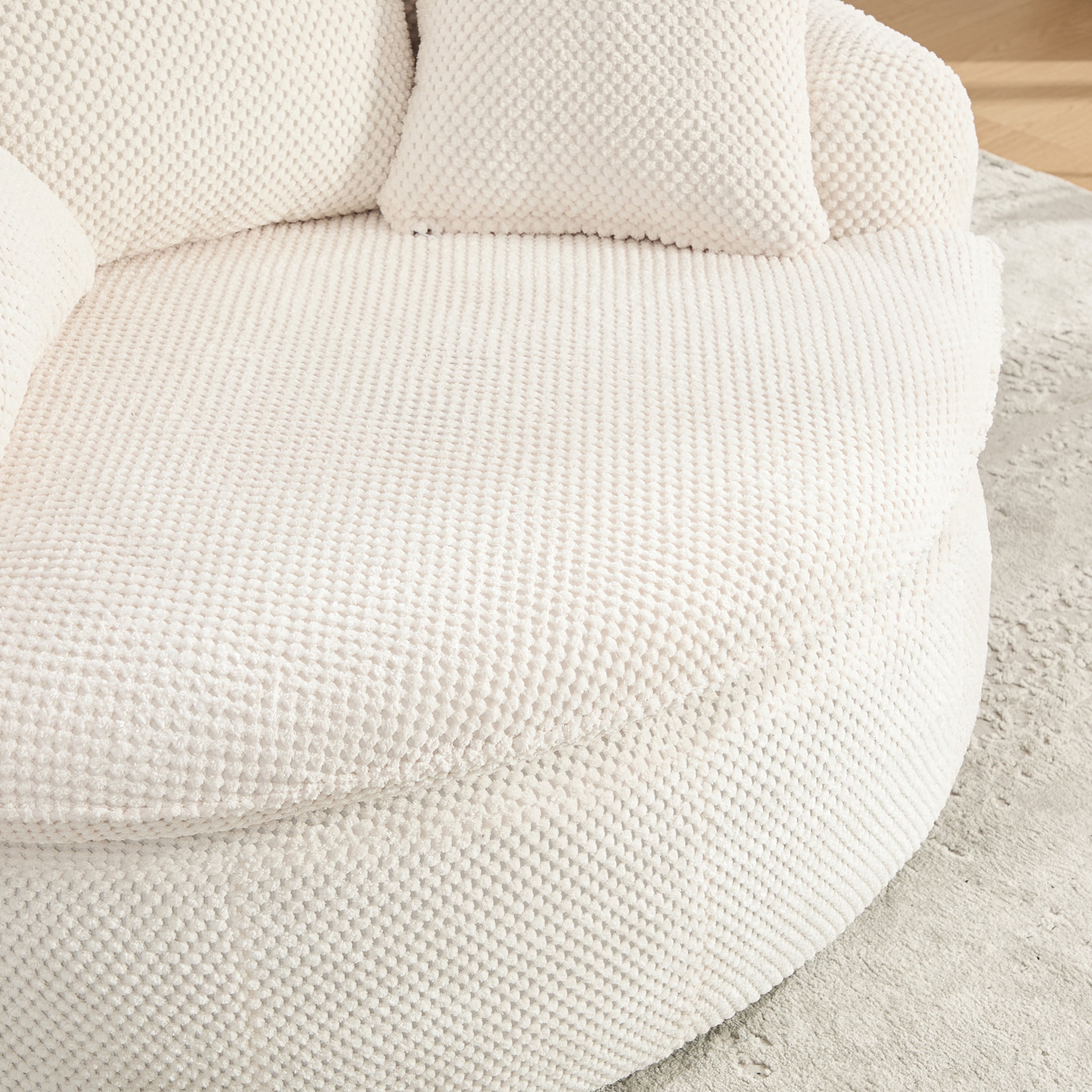 GDF Studio 53.15-Inch Oversized Pumpkin-Shaped Lounge Chair with Pineapple Lattice Fabric, Beige