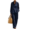 thumbnail image 2 of Stralyhd 2 Piece Womens Sets Cotton Linen Lounge Sets Spring Vacation Matching Sets Comfy Lightweight Daily outfits with Pockets Navy XXL, 2 of 7