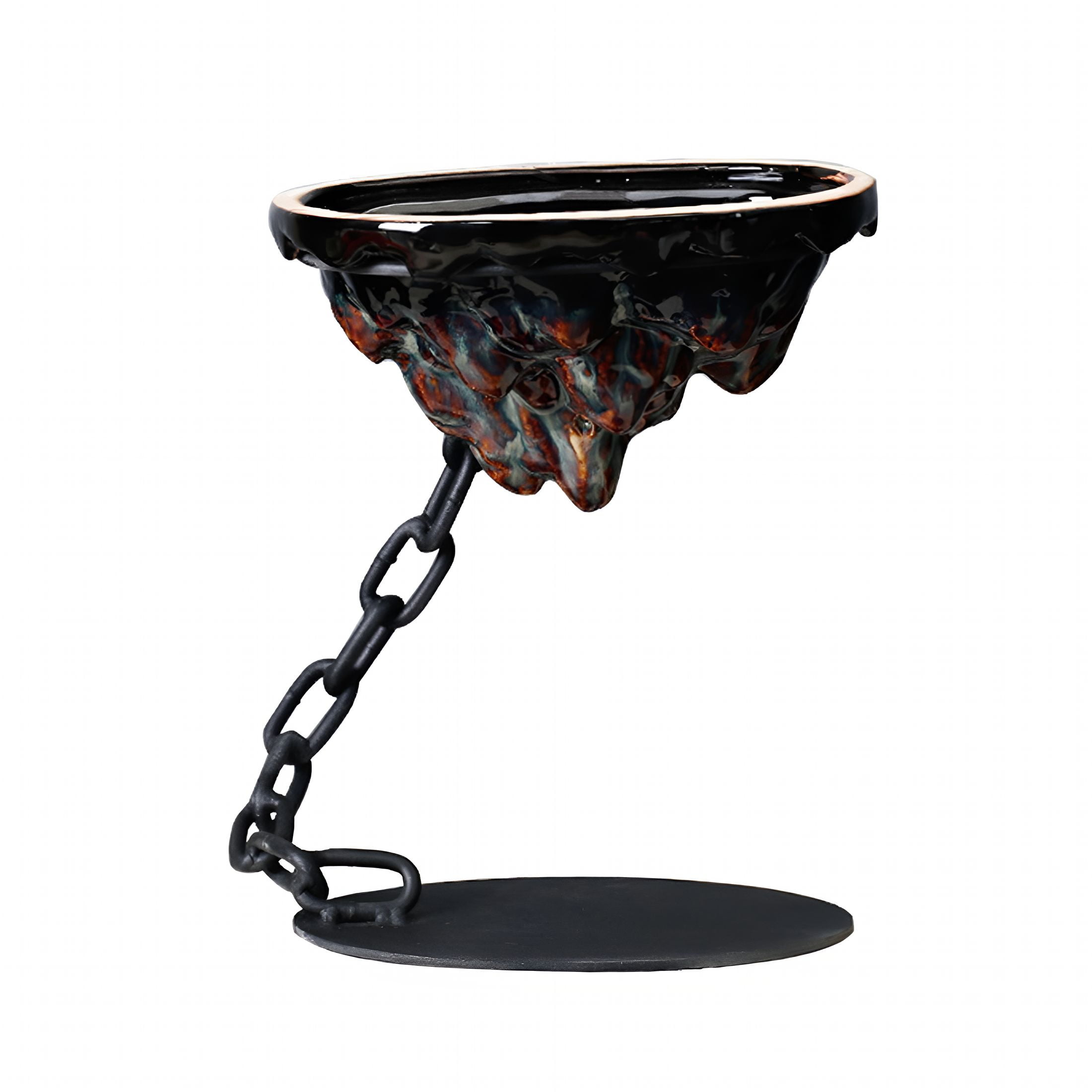 ACDANC Succulent Planter Pot Simulation Rockery Chain Suspension Hanging Type Ceramics Pot Ornament Iron Art Landscape Bonsai Planter Living Room Decoration Garden Supplies